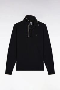 Eden Park - Stretch Cotton Long Sleeved Polo Shirt, Black