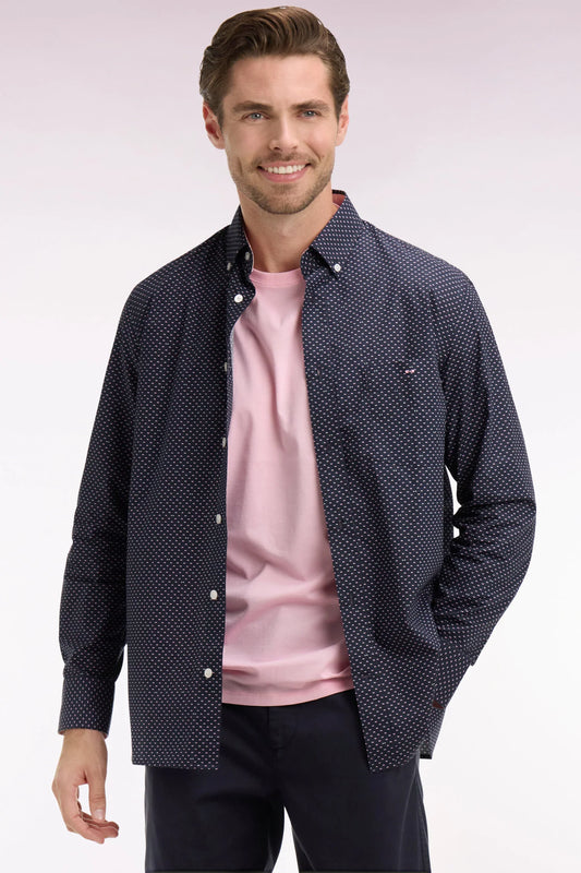 Eden Park - Regular Fit Poplin Cotton Shirt, Pink Microprint (3XL)