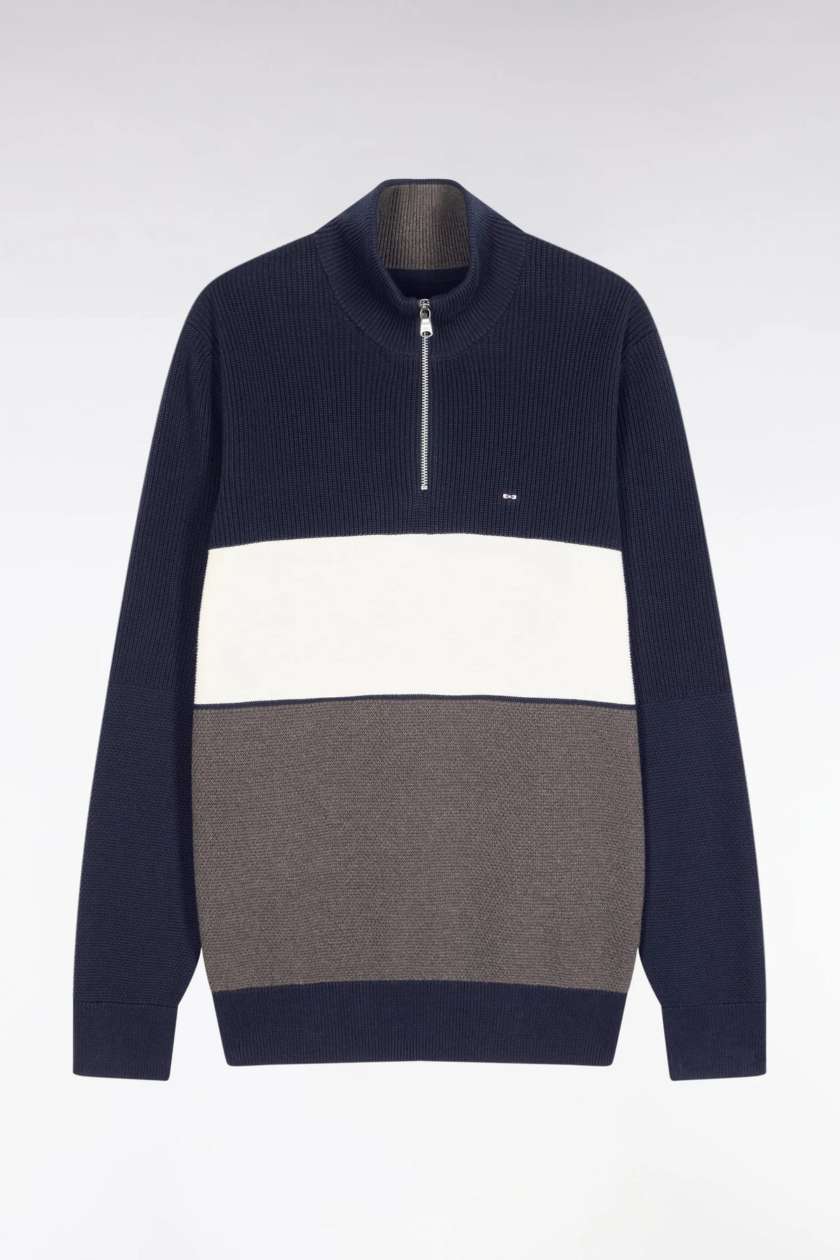 Eden Park - Heavy Cotton Trucker Neck Quarter-Zip, Navy / Brown (XXL Only)