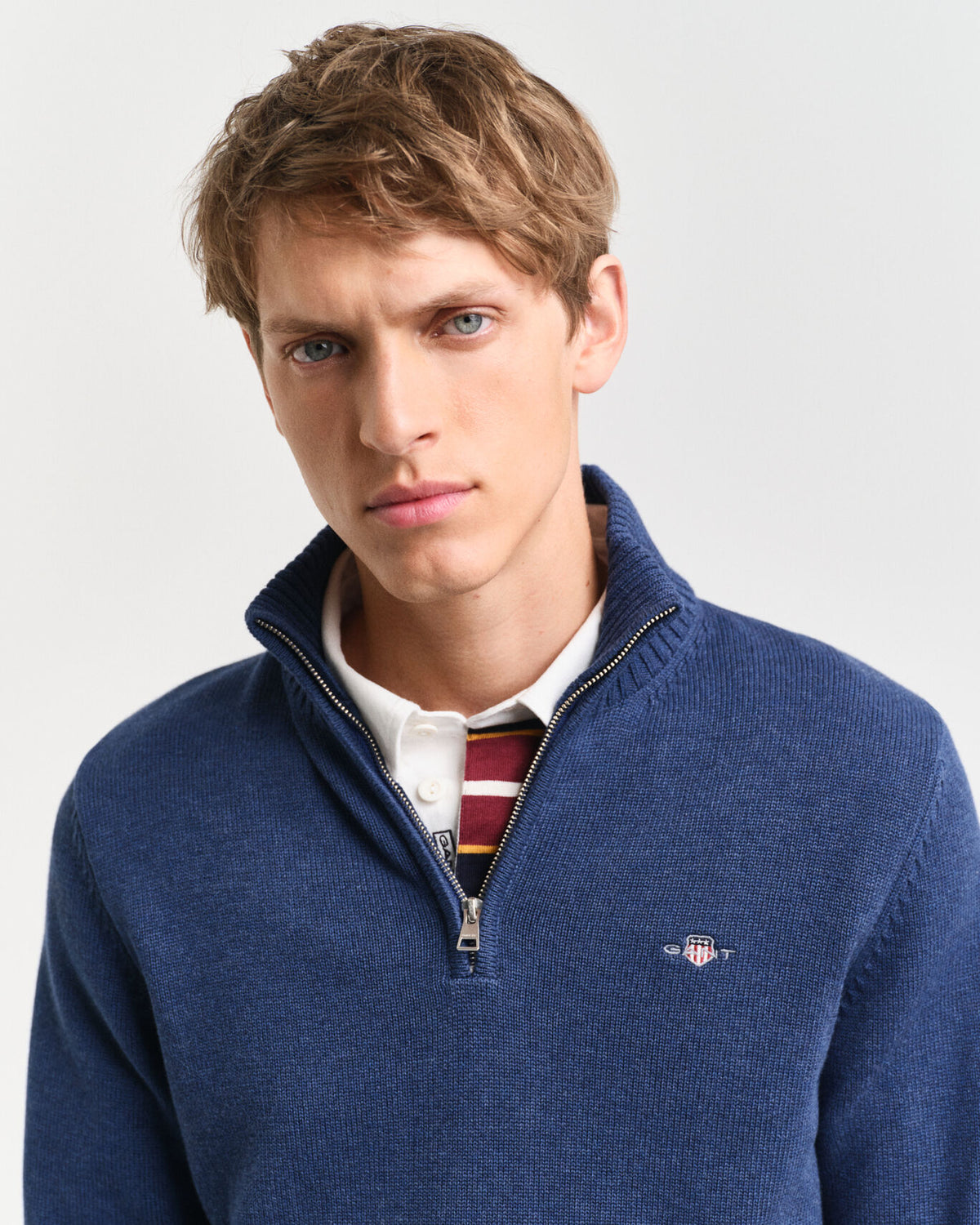 Gant - Casual Cotton Half-Zip Sweater, Dark Jeansblue Melange