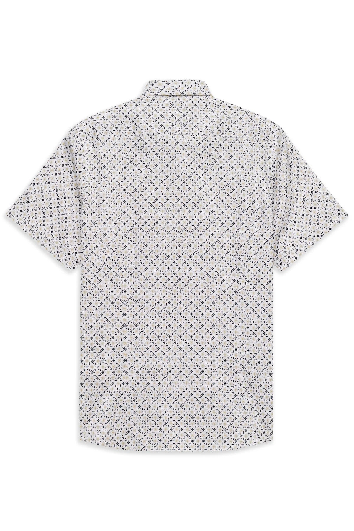 Bugatti - Short-Sleeved Button Down Shirt, Olive Micro-pattern