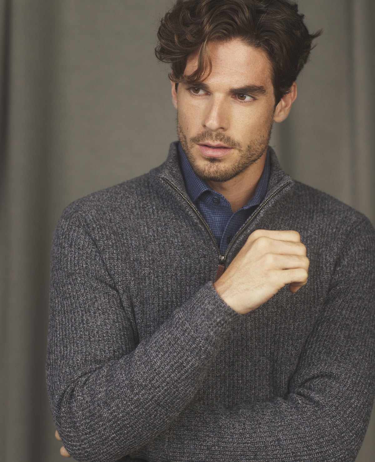Magee - Fionn Fisherman Rib 1/4 Zip, Charcoal Grey