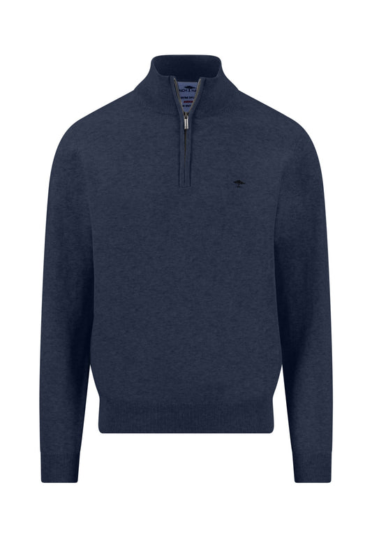 Fynch Hatton - Superfine Stand-Up-Collar Cotton Half-Zip, Ink Blue