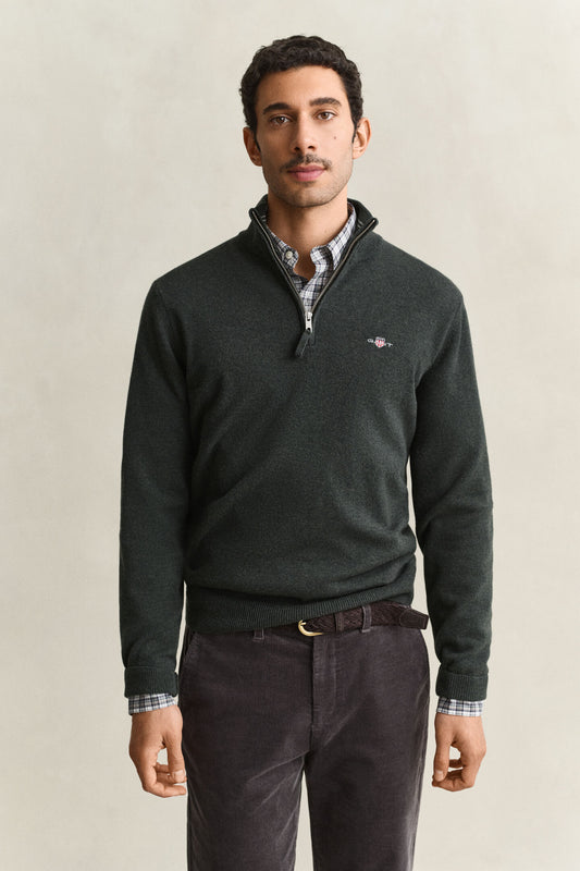 GANT - Superfine Lambswool Half Zip, Dark Moss Green