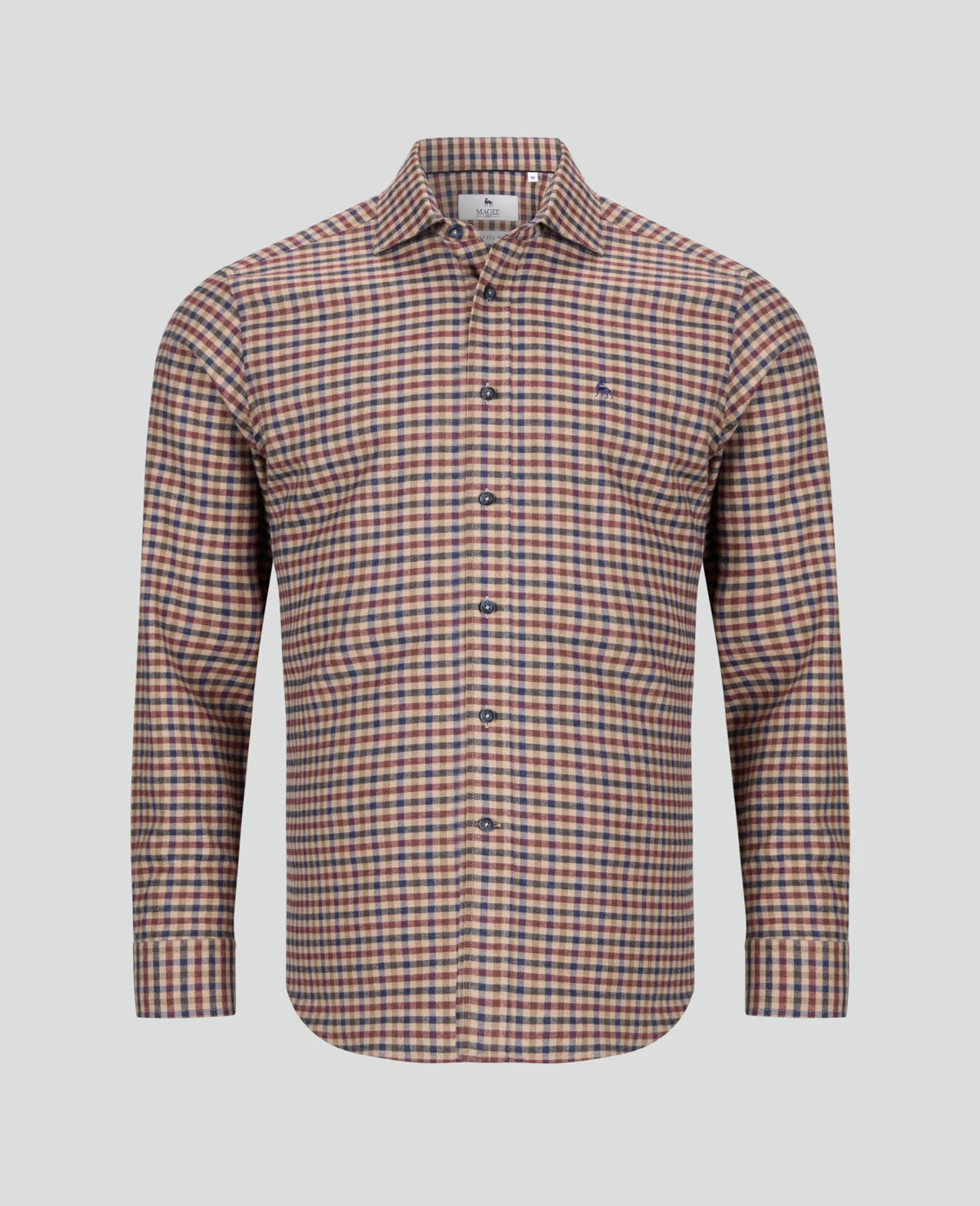 Magee - Classic Fit Nephin Cashmere Blend Shirt, Burgundy Gingham