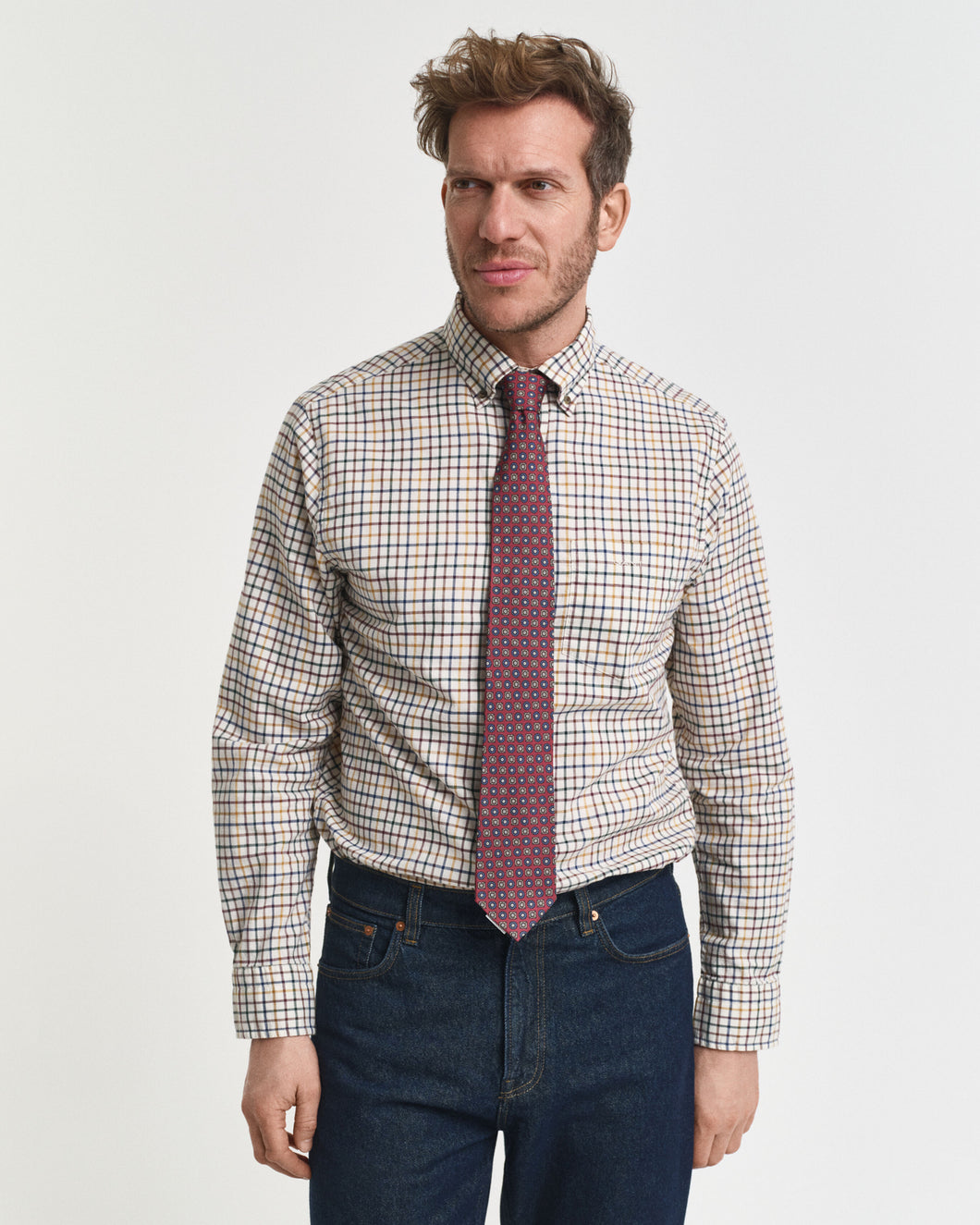 GANT - Regular Fit Tattersall Checked Twill Shirt, Mahogany Brown