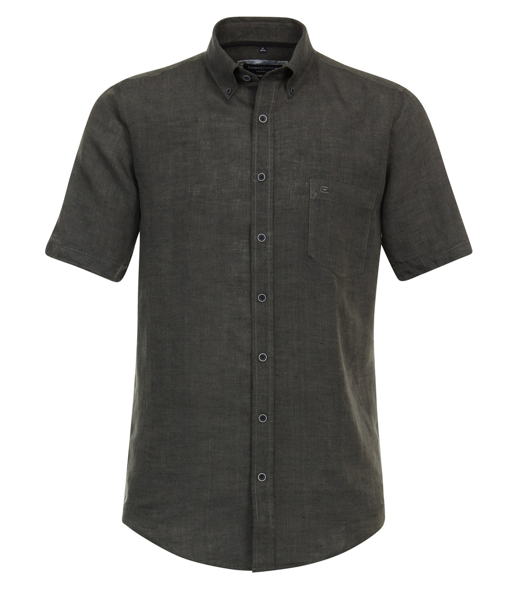 Casa Moda - Short Sleeve Linen Shirt, Dark Green