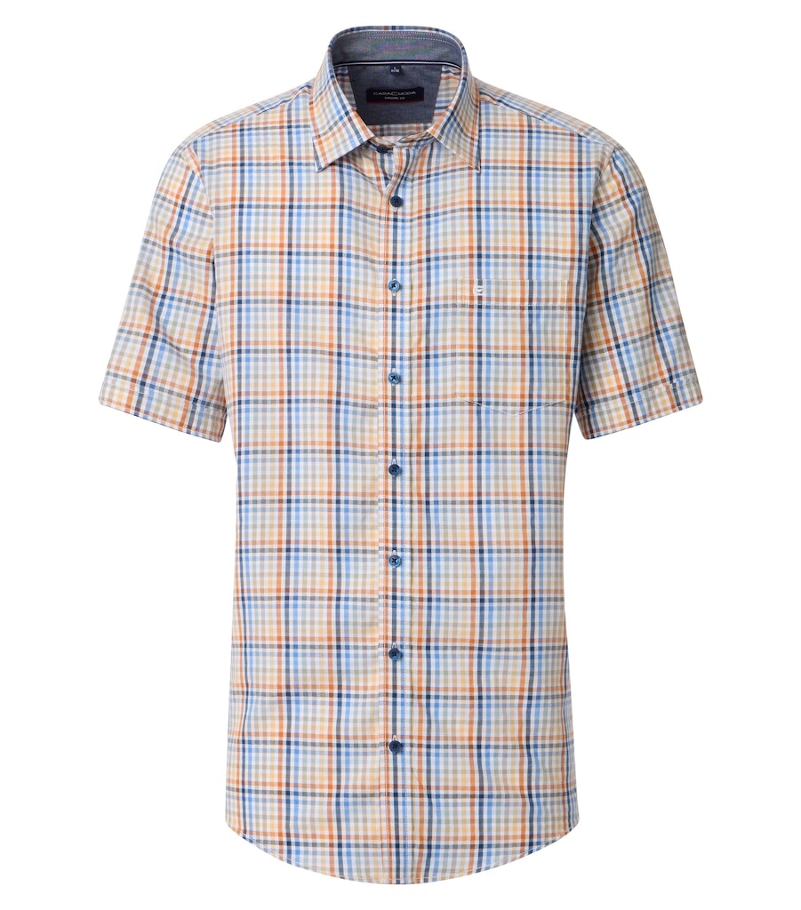 Casa Moda - Short Sleeve Shirt, Orange Check