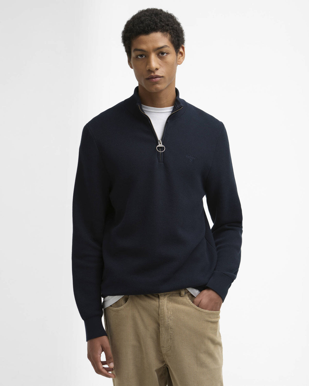 Barbour - Essential Honeycomb Half Zip Sweater, Navy