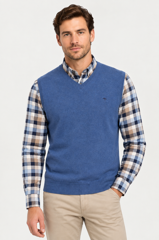 Fynch Hatton - Fine Knit Sleeveless V-Neck Pullover, Ink Blue