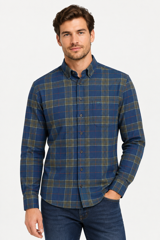 Fynch Hatton- Premium Cotton Check Shirt, Navy