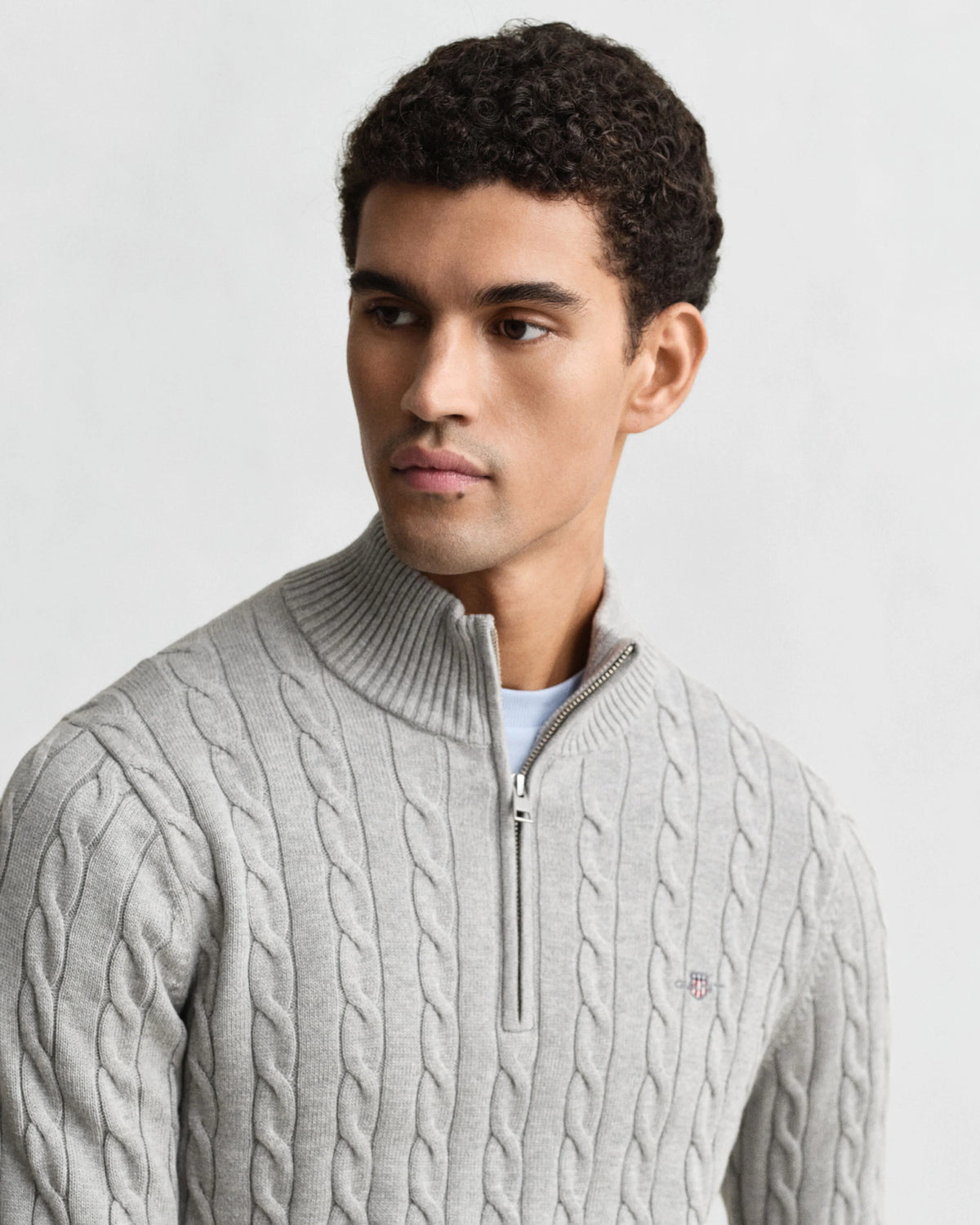 Gant - Cotton Cable Half Zip, Grey Melange