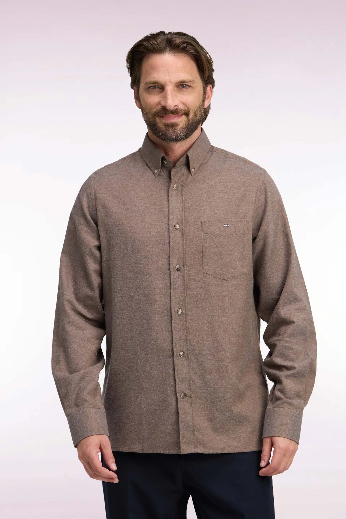 Eden Park - Straight Cut Plain Cotton Shirt, Brown