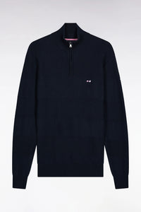 Eden Park - Cotton Trucker Neck Quarter-Zip With Stripe Effect, Navy