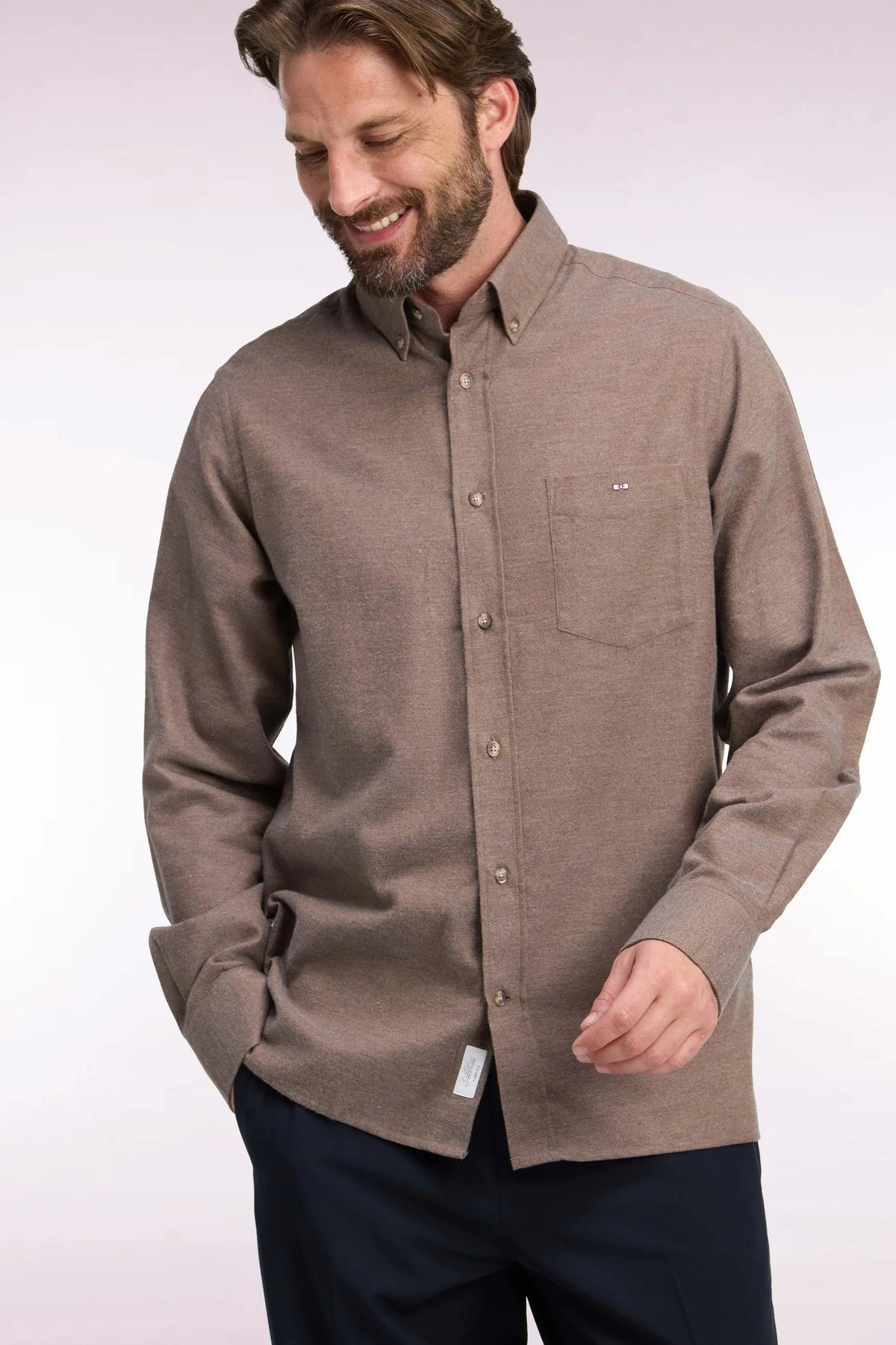 Eden Park - Straight Cut Plain Cotton Shirt, Brown