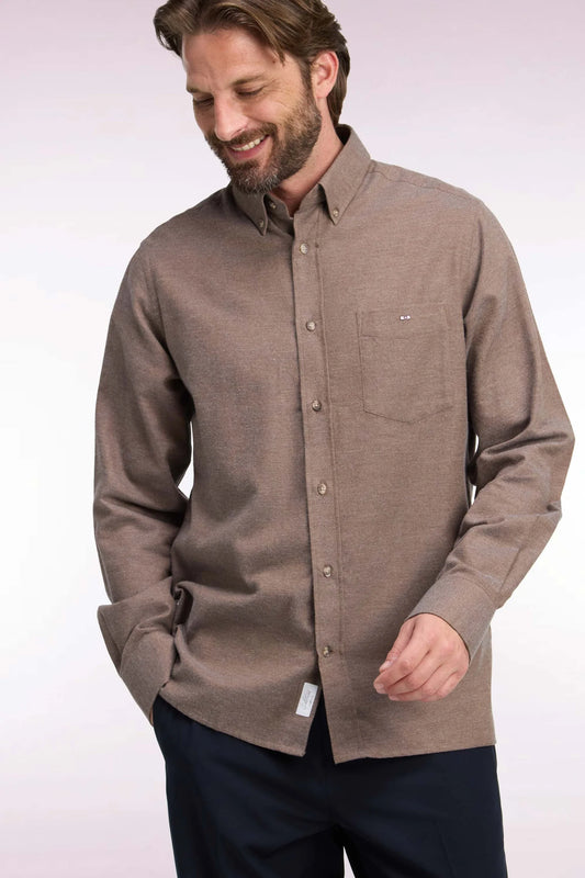 Eden Park - Straight Cut Plain Cotton Shirt, Brown