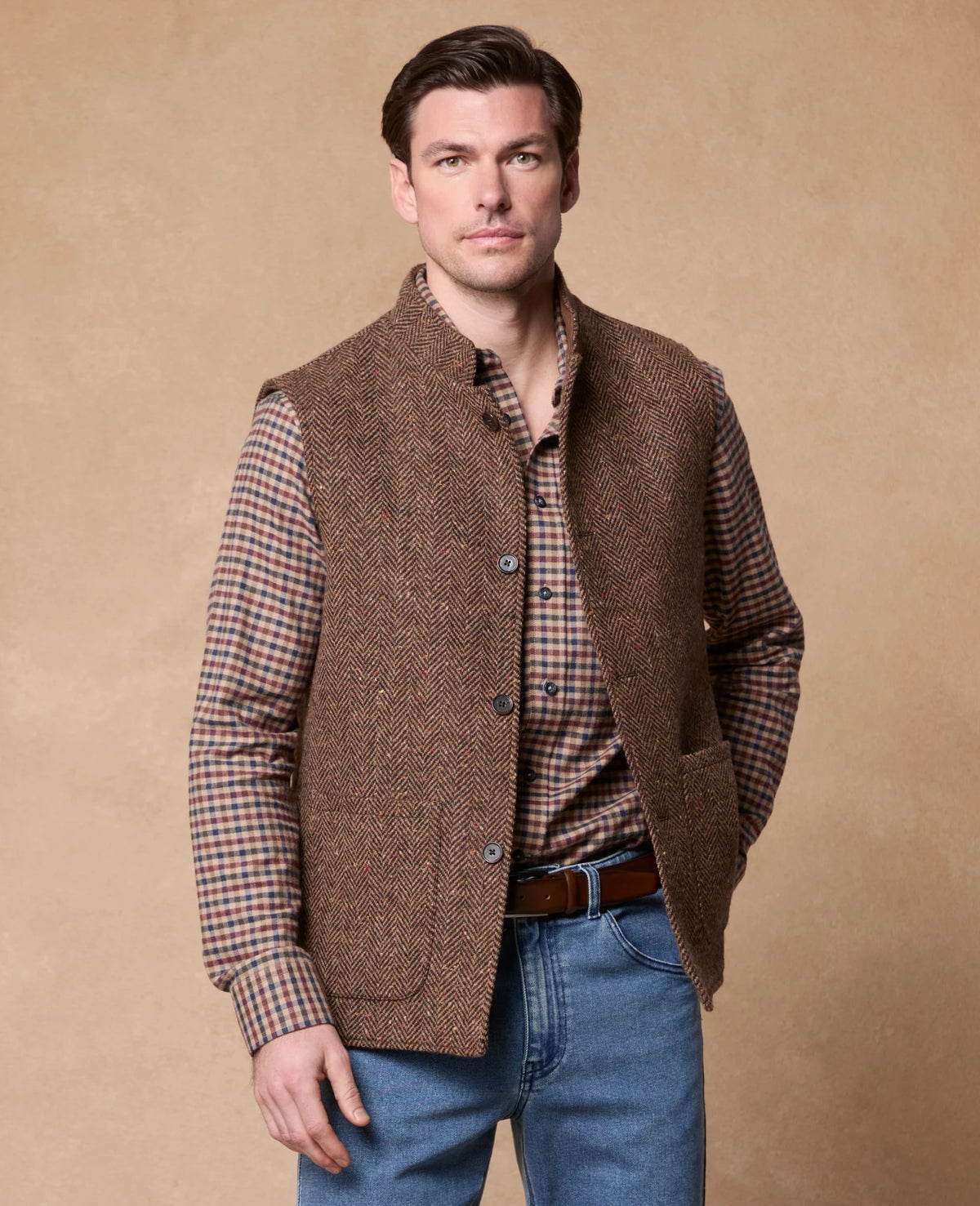 Magee - Classic Fit Nephin Cashmere Blend Shirt, Burgundy Gingham