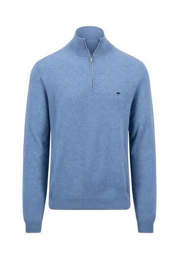 Fynch Hatton - Half Zip Knit Jumper, Cloud Blue (XXL Only)