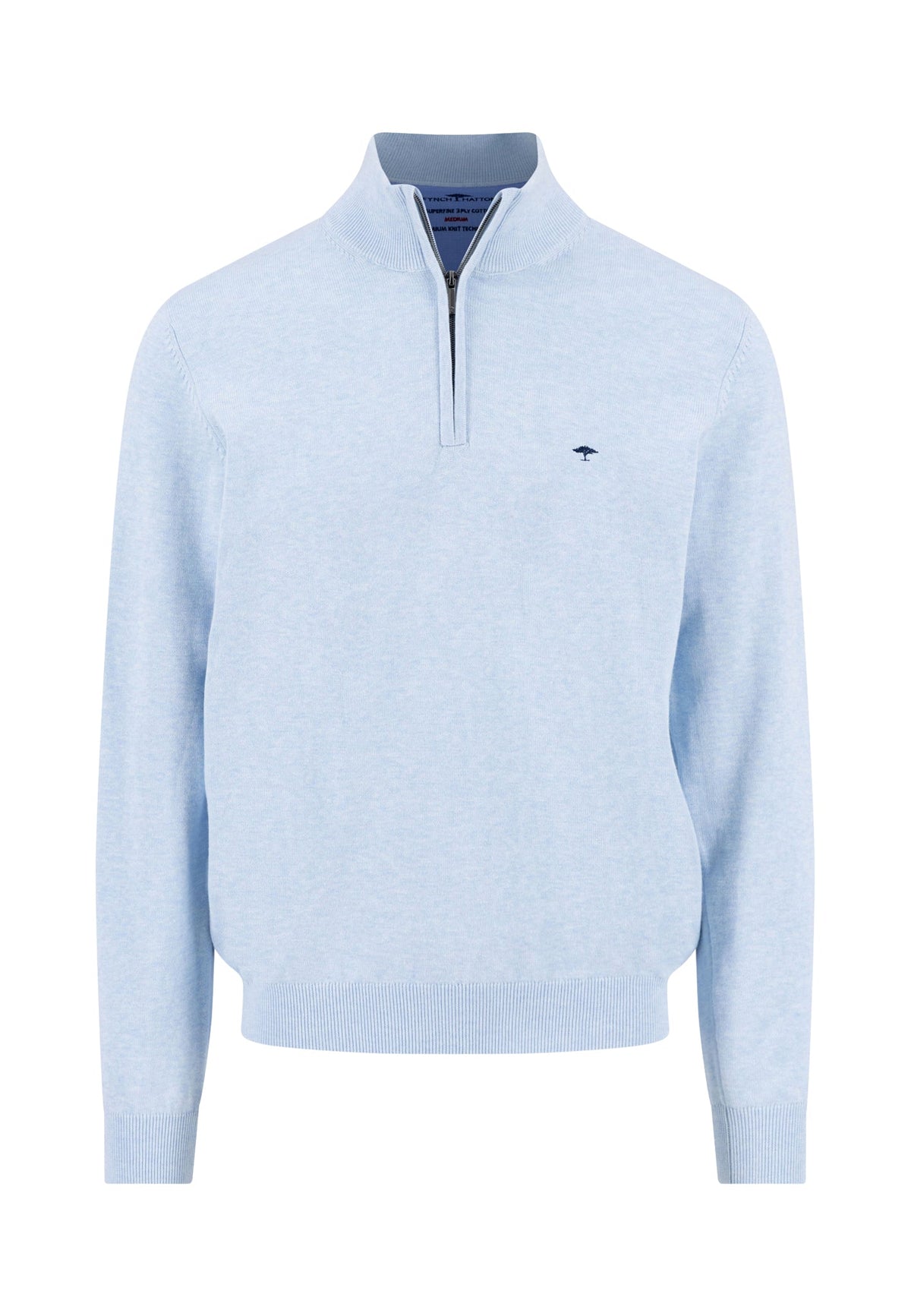 Fynch-Hatton - Knitted Cotton Troyer Collar Quarter-Zip, New Breeze