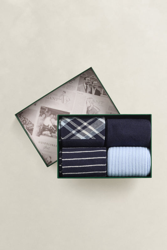 GANT - 4-Pack Checked Socks Gift Box, Evening Blue