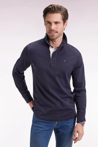 Eden Park - Long-sleeved navy jersey jersey with striped under collar