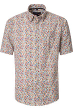 Load image into Gallery viewer, Casa Moda - Short Sleeve Linen Shirt, Red Leaf Print
