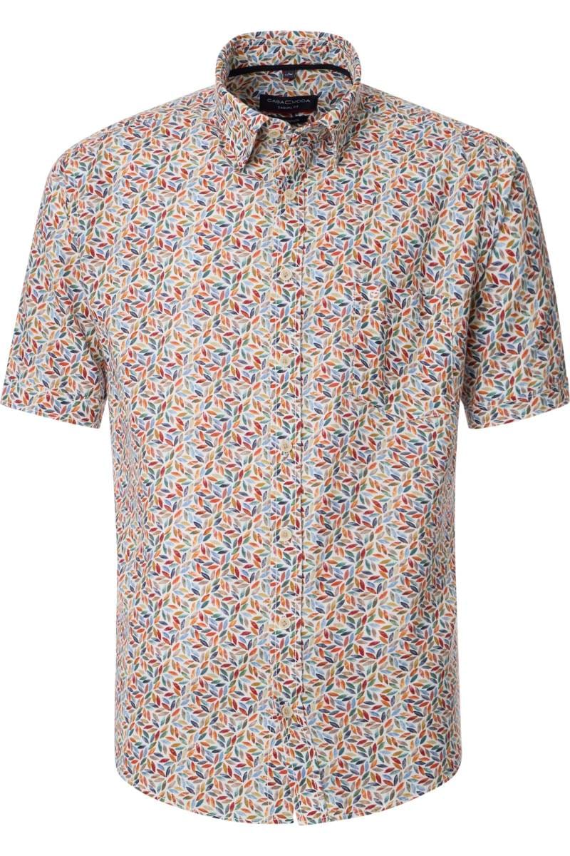 Casa Moda - Short Sleeve Linen Shirt, Red Leaf Print