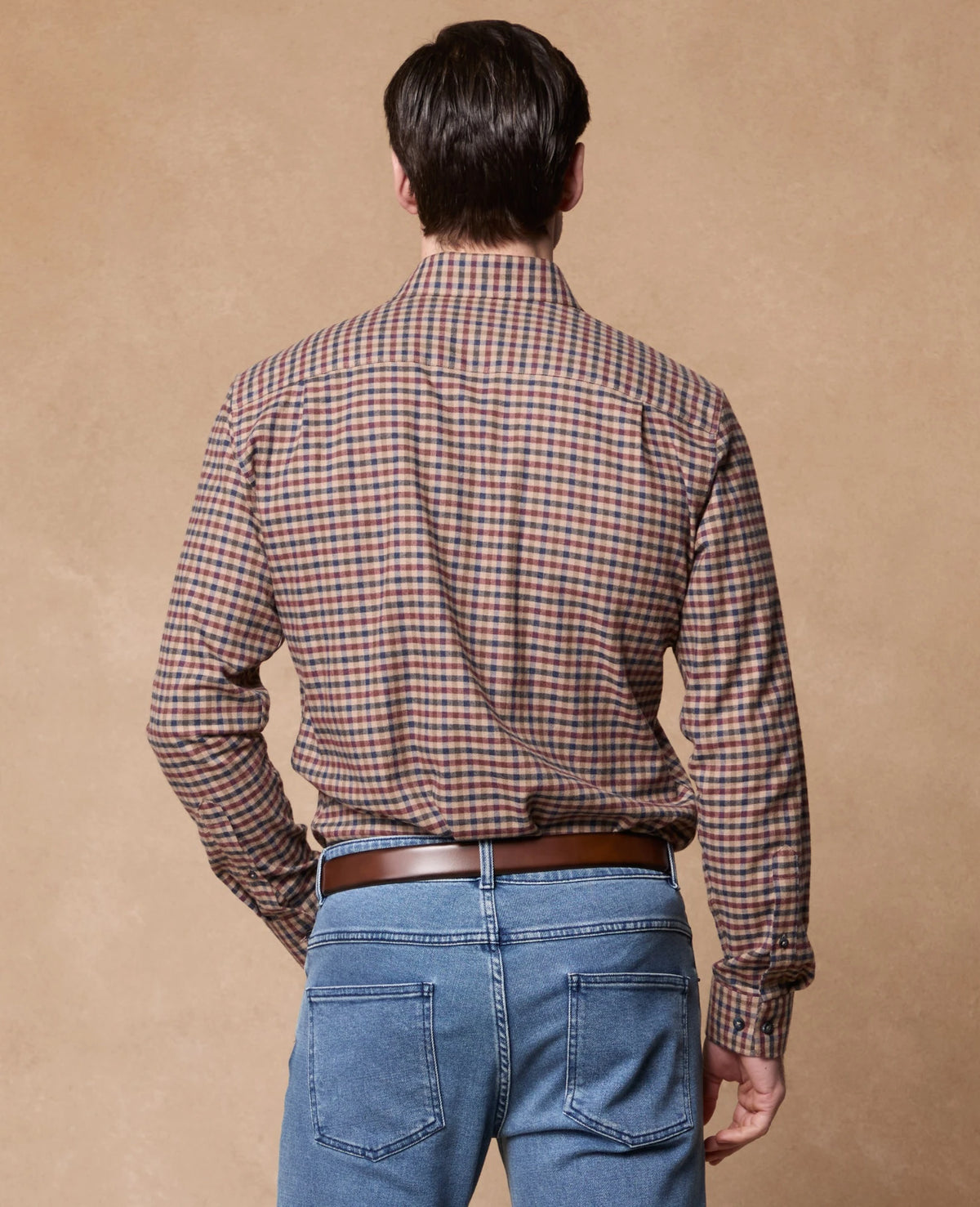 Magee - Classic Fit Nephin Cashmere Blend Shirt, Burgundy Gingham