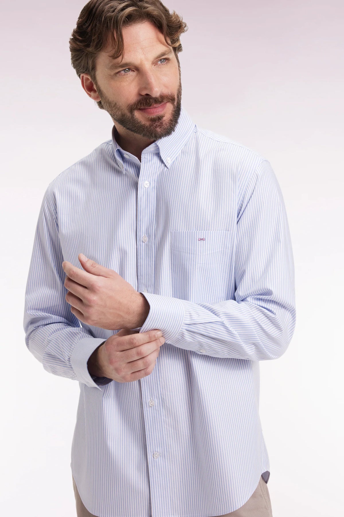 Eden Park - Striped Cotton Straight-Cut Shirt, Blue ( L Only)
