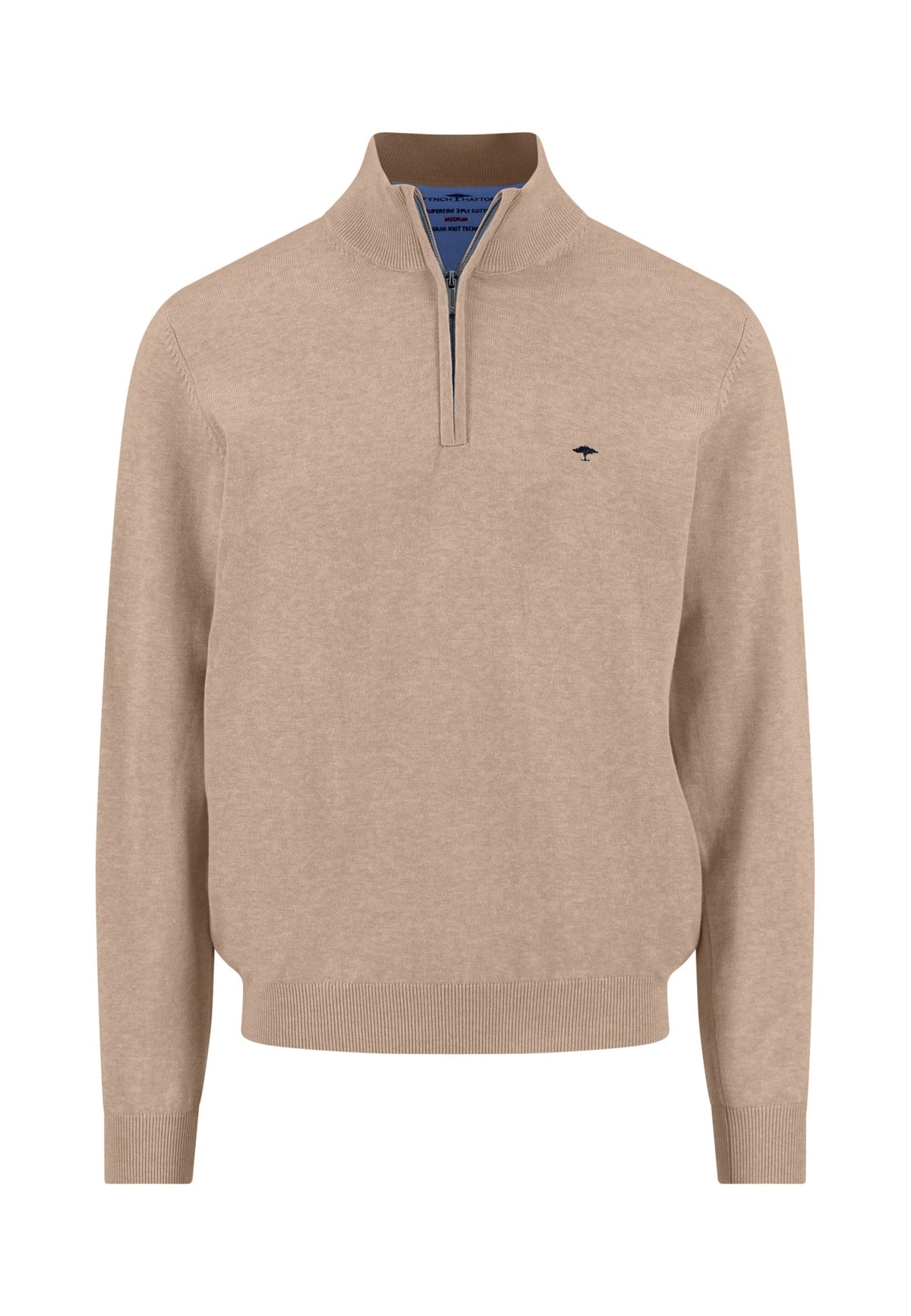 Fynch-Hatton - Knitted Cotton Troyer Collar Quarter-Zip, Taupe