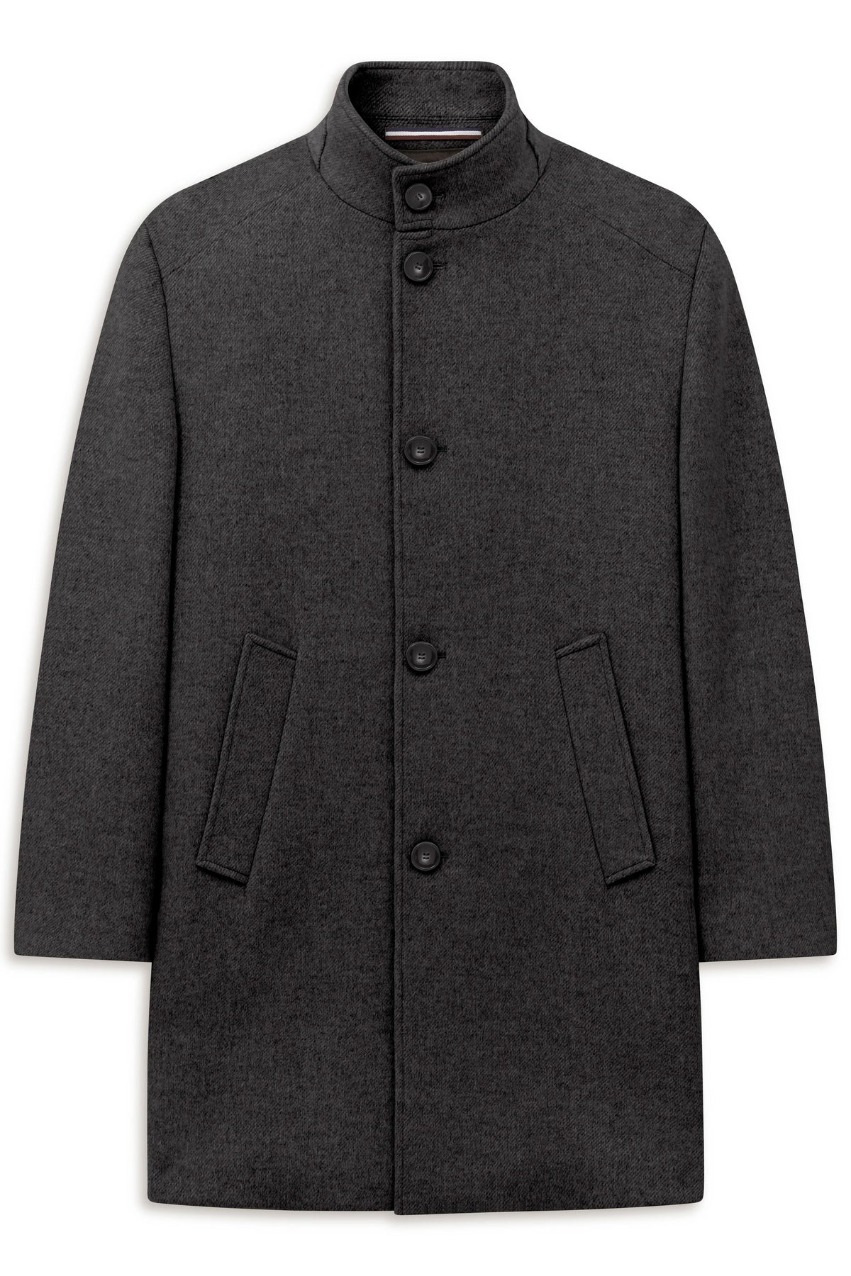 Bugatti - Wool Stand-Up Collar Overcoat, Charcoal