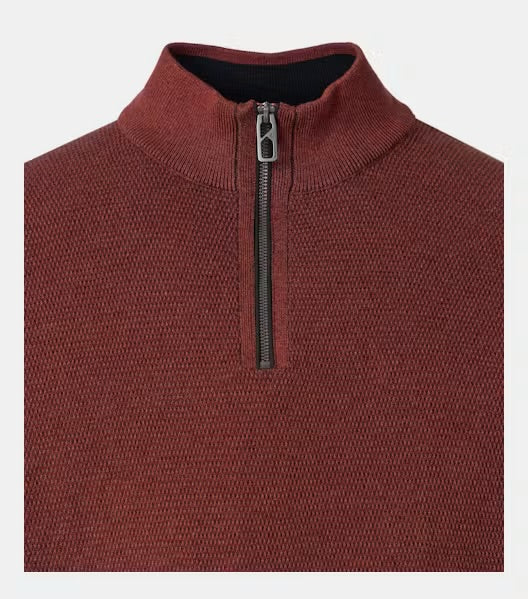 Casa Moda - Knit Troyer Half-Zip Sweater, Dark Red