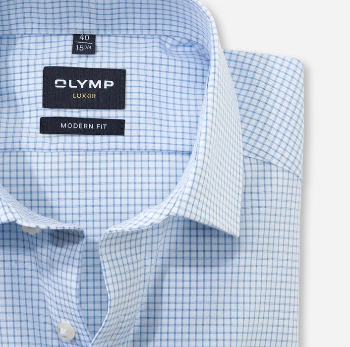 Olymp - Luxor Modern Fit Business Shirt Global Kent, Bleu Check