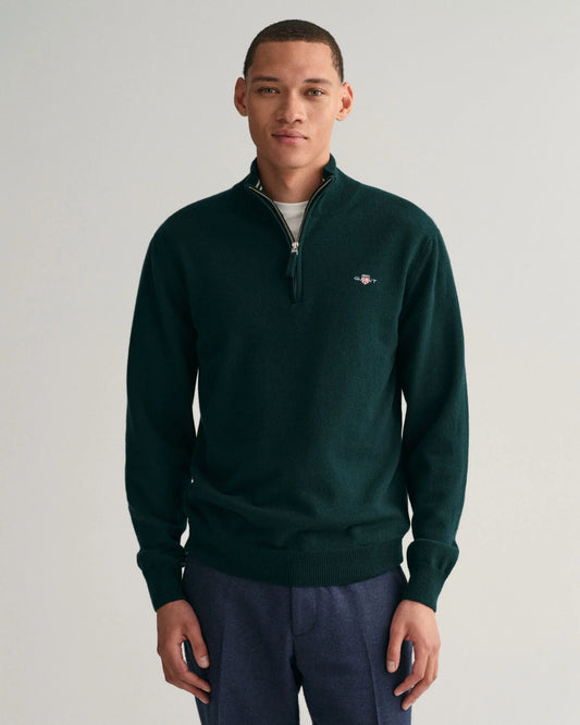 GANT - Super Fine Lambswool Half-Zip Sweater, Tartan Green (XL only)