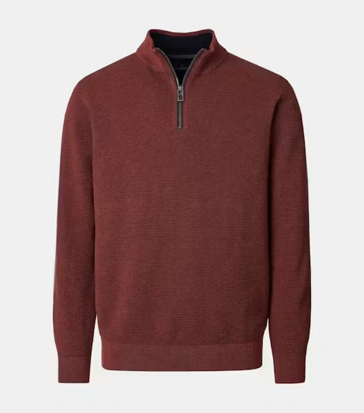 Casa Moda - Knit Troyer Half-Zip Sweater, Dark Red