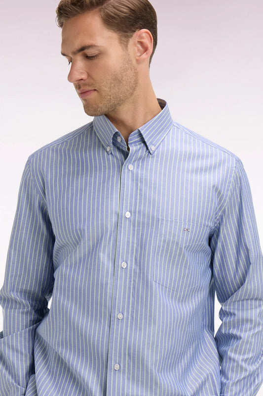 Eden Park - Pinpoint Striped Cotton Shirt, Blue / Green