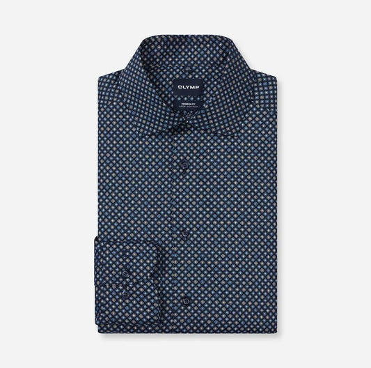 OLYMP - Luxor Modern Fit Global Kent Business Shirt, Marine Pattern