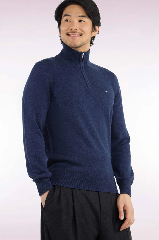 Eden Park - Wool Blend Trucker Neck Quarter-Zip, Blue