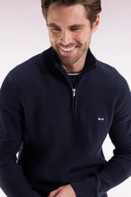 Load image into Gallery viewer, Eden Park - Cotton Trucker Neck Quarter-Zip With Stripe Effect, Navy
