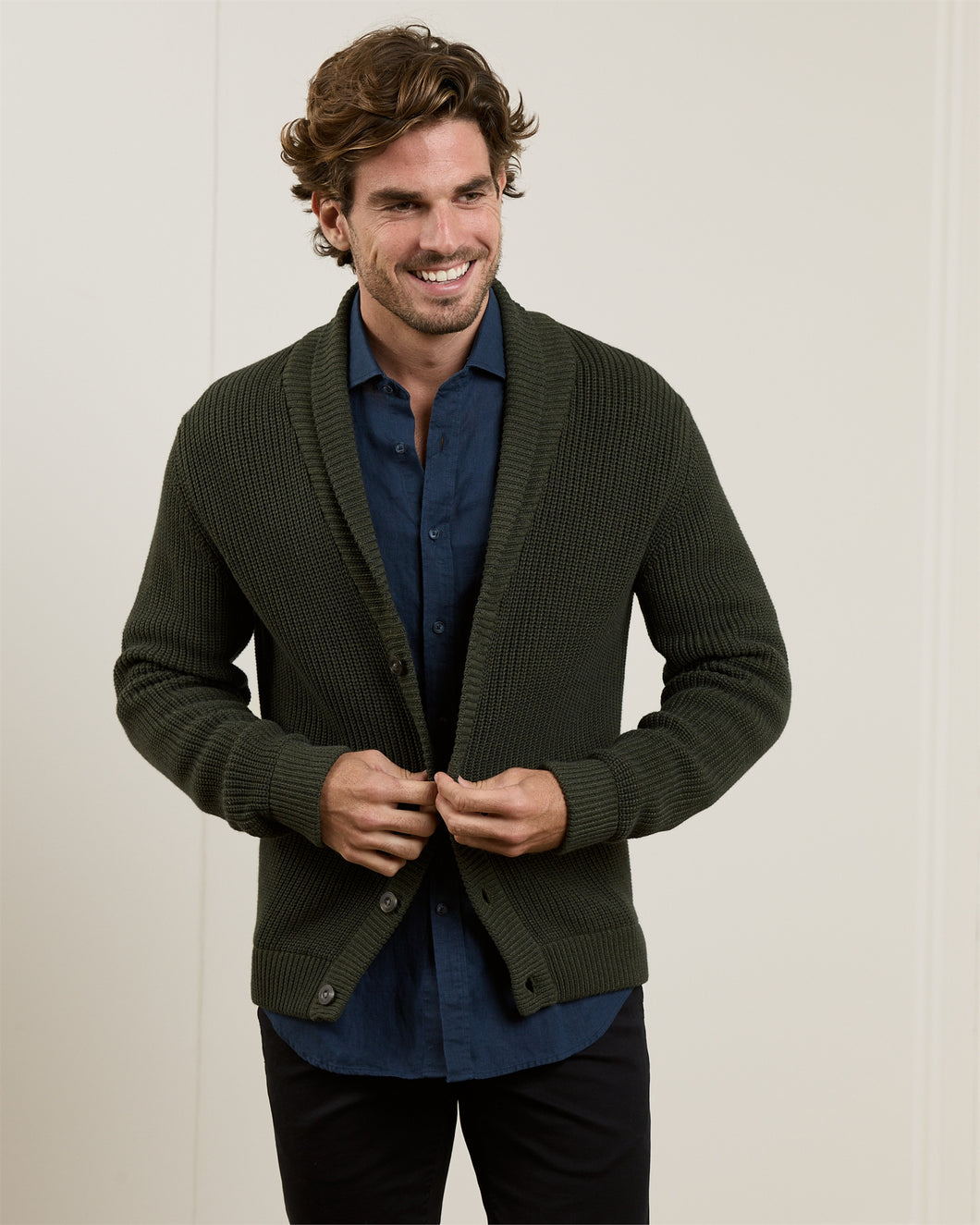 Magee - Inver Rib Cardigan, Forest Green