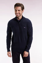 Load image into Gallery viewer, Eden Park - Cotton Trucker Neck Quarter-Zip With Stripe Effect, Navy
