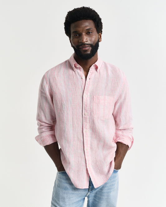 GANT - Reg Linen Stripe Shirt, Geranium Pink