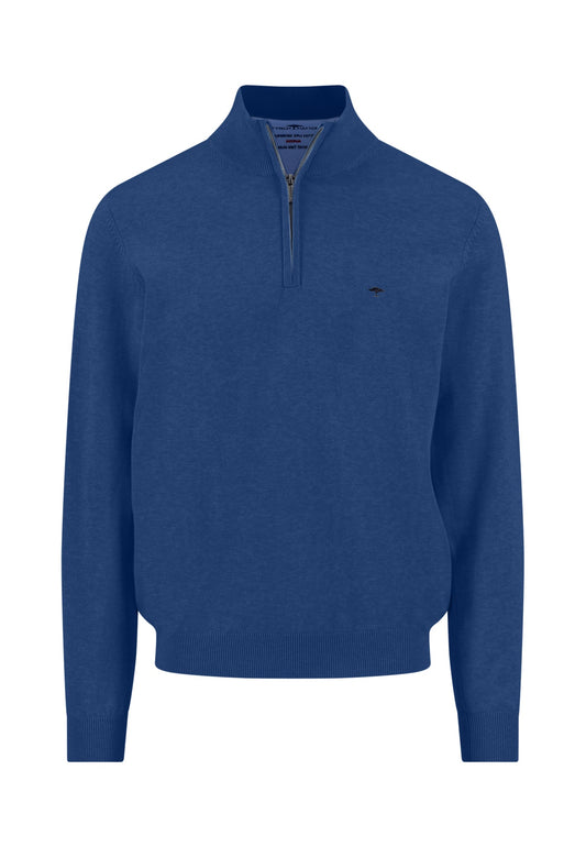 Fynch Hatton - Knitted Cotton Troyer Collar Quarter-Zip, Midnight