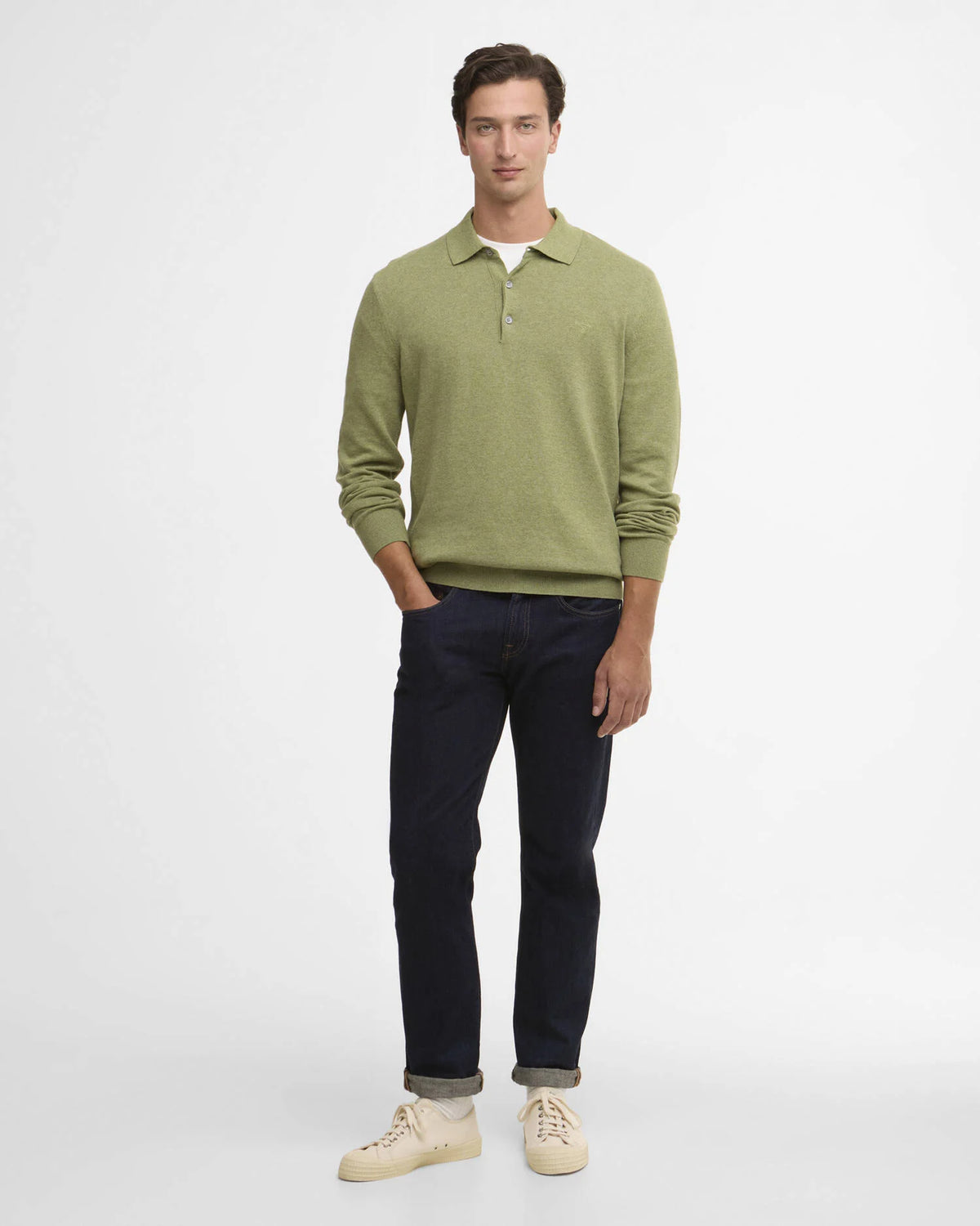 Barbour - Pima Cotton Long Sleeve Knitted Polo Shirt, Laurel Green