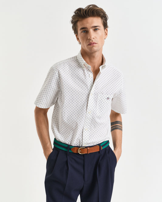 GANT - Reg Micro Print Short Sleeve Shirt, Eggshell