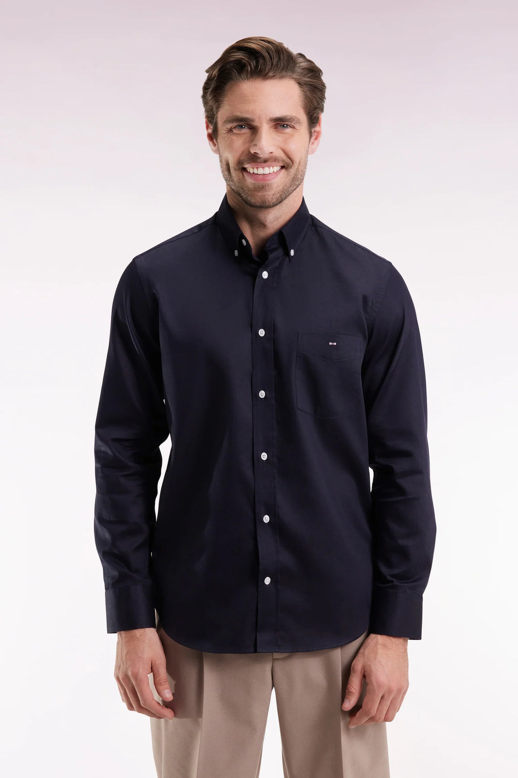 Eden Park - Navy piqué cotton straight-cut shirt