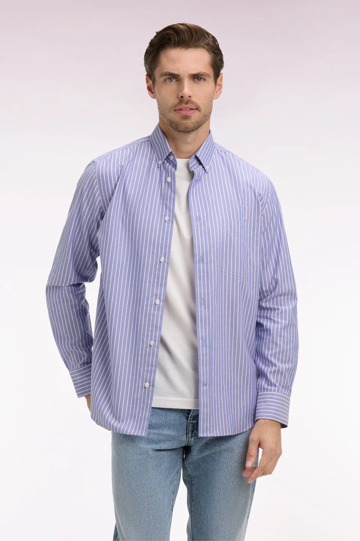 Eden Park - Pinpoint Striped Cotton Shirt, Violet / Pink