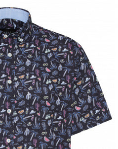 Bugatti - Short Sleeve Shirt - Navy pattern