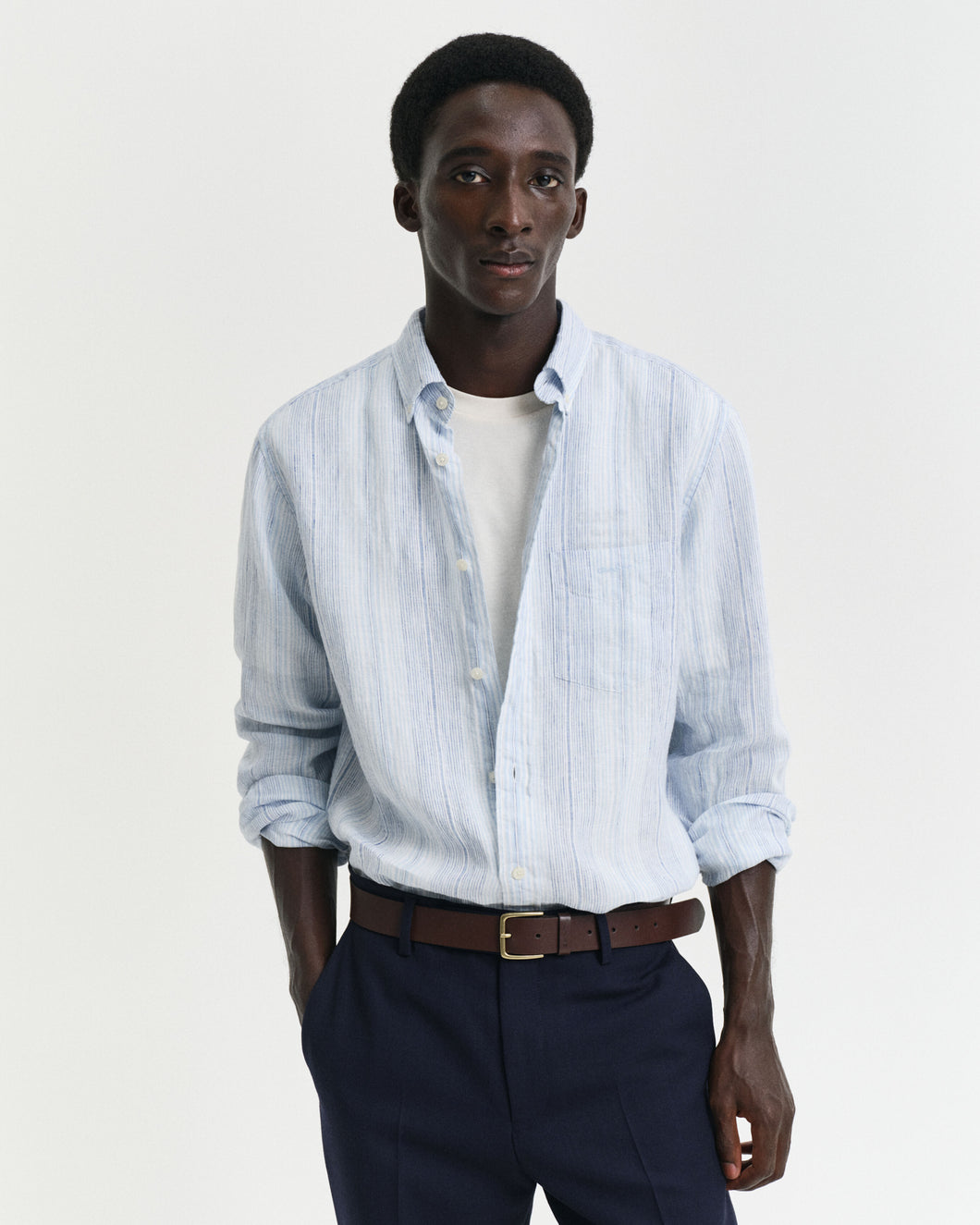 GANT - Reg Linen Linen Stripe Shirt, Capri Blue