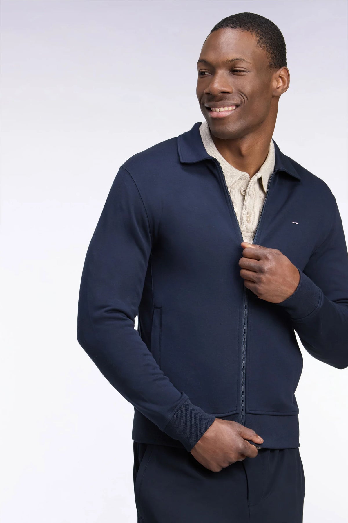Eden Park - Cotton Collared Zip-Up Sweatshirt, Navy